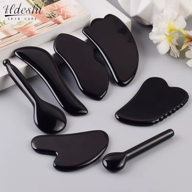 Wholesale Various Shape Black Obsidian Face Gua Sha Tool Sawtooth SPA Massager Acupuncture Facial Beauty Product for Health Care
