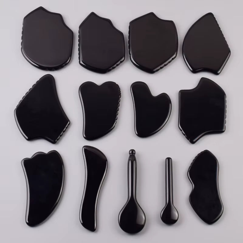 Wholesale Various Shape Black Obsidian Face Gua Sha Tool Sawtooth SPA Massager Acupuncture Facial Beauty Product for Health Care