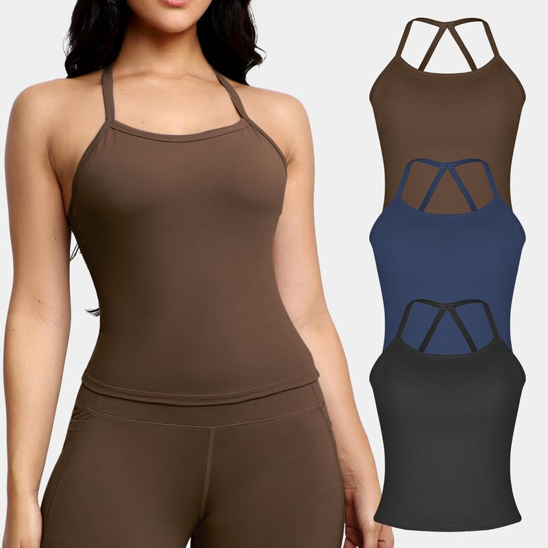CHRLEISURE 3PCS Tank Strappy Back Yoga & Fitness Top for Women Flattering Fit Comfortable Stretch High Elasticity Breathable Comfortable
