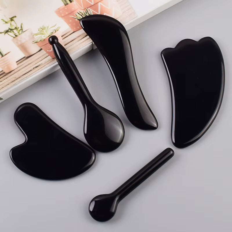 Wholesale Various Shape Black Obsidian Face Gua Sha Tool Sawtooth SPA Massager Acupuncture Facial Beauty Product for Health Care