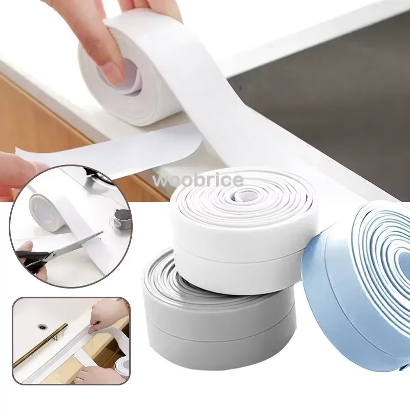 1 Roll PVC Sealing Strip Tape for Bathroom Bath Toilet Kitchen Caulk Tape Self Adhesive Waterproof Wall Sticker Mold Proof Tapes