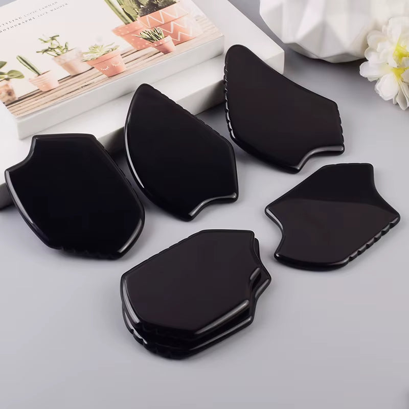 Wholesale Various Shape Black Obsidian Face Gua Sha Tool Sawtooth SPA Massager Acupuncture Facial Beauty Product for Health Care