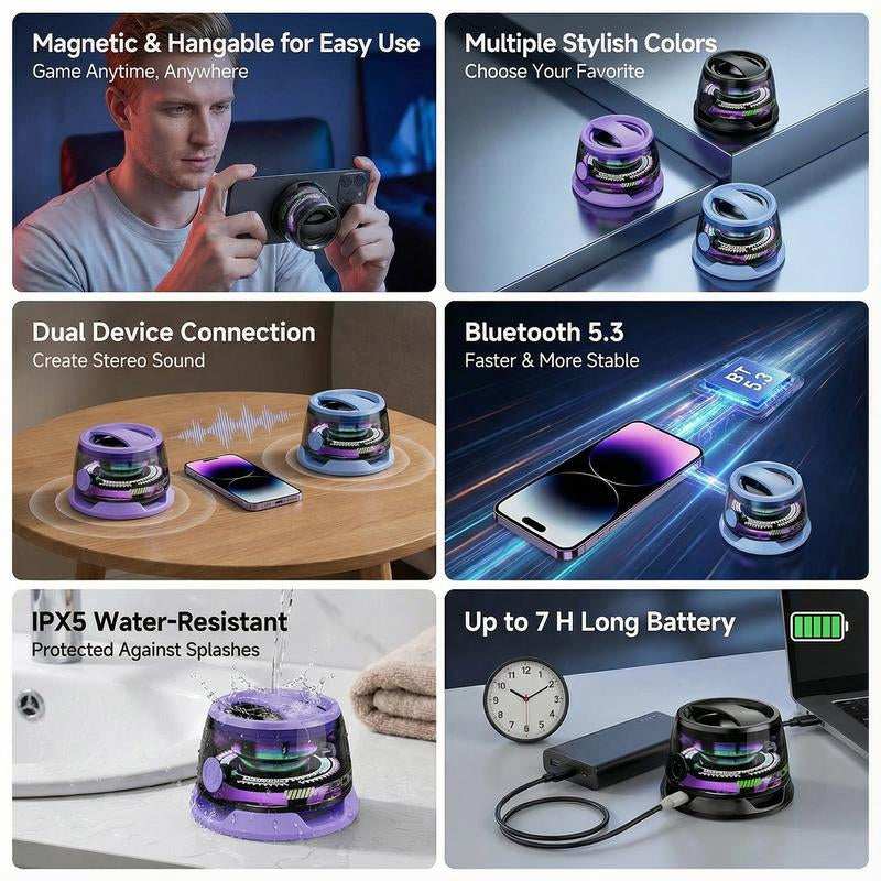 Mini Speaker Set - Perfect Match | TWS Interconnected Stereo System / Connect Two Devices via Mobile Phone, Eliminating the Single-Sided Listening Experience / Compact Design Creates Surround Sound in the Living Room, Making Music Available Everywhere