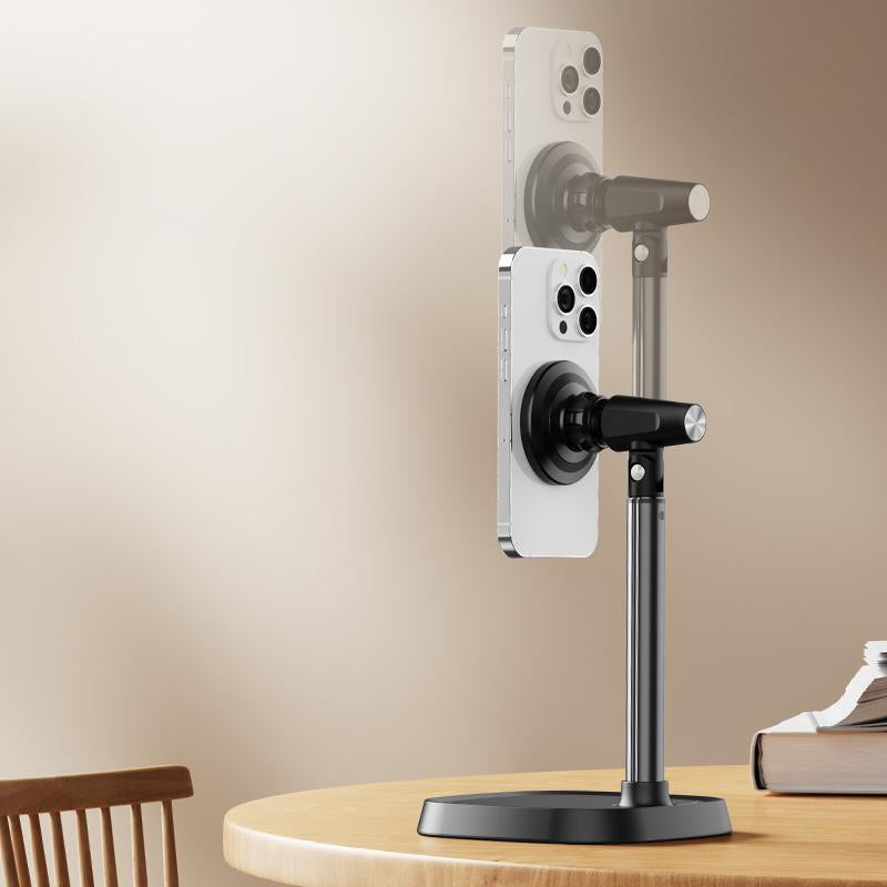 UGIFT Cell Phone Stand for Iphone Desk Rotating Telescopic Lift and Overhead Selfie Compatible Iphone Magnetic Adjustable Stand for Desk Use Fits 4-6.9 Inches